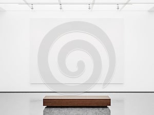 Mock up of gallery interior with white canvas. 3d