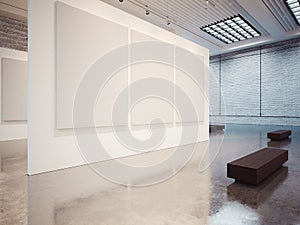 Mock up of gallery interior with white canvas and