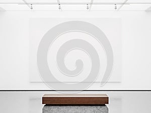 Mock up of gallery interior with white canvas. 3d photo