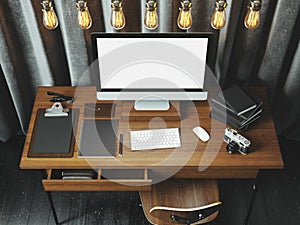 Mock up of generic design computer screen at the classic workspace. 3D rendering