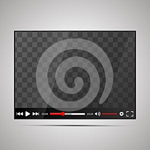 Mock up of glossy video player with transparent place for screen