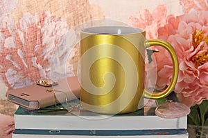 Mock-up of a golden mug