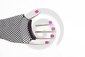 mock-up of a hand with a black accessory - a mesh oversleeve.