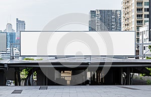 Mock up hanging white rectangle billboard at skytrain station