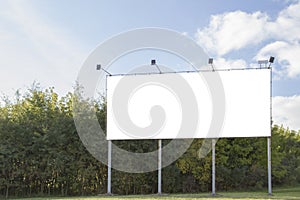 Mock up. Horizontal blank billboard outdoors, outdoor advertising, public information board on city road