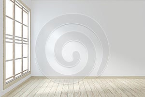 Mock up Idea of empty room interior zen style floor wooden on white empty wall.3D rendering