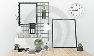 Mock up Idea of wooden comfortable office and decoration on white room zen style.3D rendering