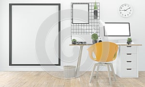 Mock up Idea of wooden comfortable office and decoration on white room zen style.3D rendering
