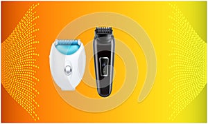 Mock up illustration of couple hair trimmers on abstract background photo