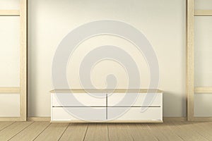 Mock up interior, Cabinet wooden in modern living room japan style on white wall background,3d rendering