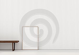 Mock up Interior with wooden bench and poster
