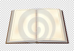 Mock up of a large antique open book in perspective with realistic shadows.