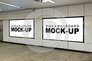 Mock up large blank horizontal billboard at metro station