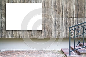 Mock up of large horizontal blank billboard outdoors, outdoor advertising, public information board on the wall.