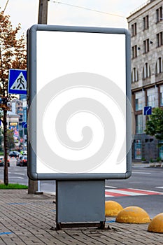 Mock up of light box on the street of metropolitan city for your advertising. Blank billboard with copy space