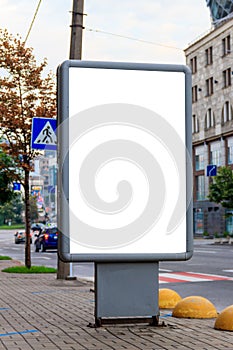 Mock up of light box on street of metropolitan city for your advertising. Blank billboard with copy space