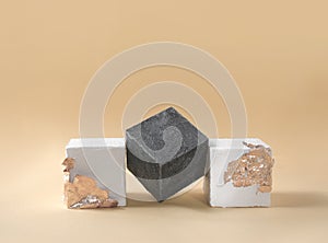 Mock up luxury minimal composition of stone podiums with gold for presentation.