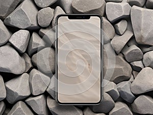 mock up for the mobile phone screen on stone wall texture.