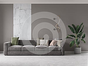 Mock up of a modern living room with a stylish comfortable sofa.