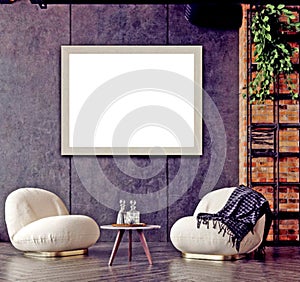 3D Illustration Mock Up Office Museum Hall Art Picture Frame Poster Frame Template Blank Empty Copy Space