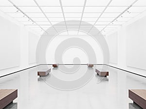 Mock up of open space gallery interior with white