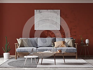 Mock up of a perfect spacious living room with a fashionable classic sofa.