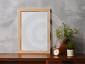 A mock up photo frame and beautiful plants in various pots, Generative AI