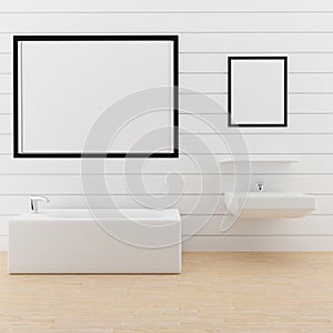 Mock up photo frame in the toilet in 3D rendering