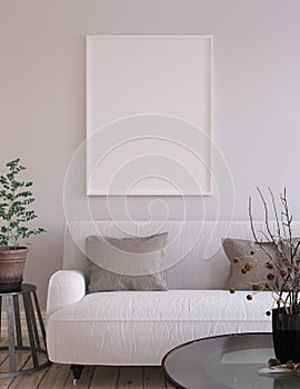 Mock-up poster background in living room interior, Scandinavian style