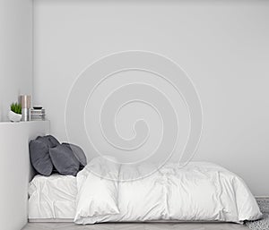 Mock up poster in bedroom interior background, 3D illustration