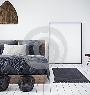 Mock up poster in bedroom interior,ethnic style