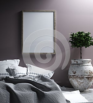 Mock up poster in bedroom interior,ethnic style