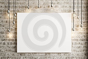 Mock up poster with ceiling lamps and a rustic brick background