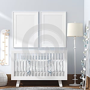 Mock up poster in children bedroom interior background, Scandinavian style