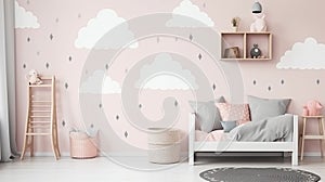 Mock up poster in children bedroom interior background, Scandinavian style. generative ai