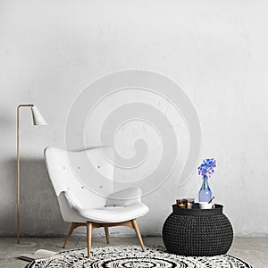 mock up poster empty wall in modern interior background with armchair, Loft interiors