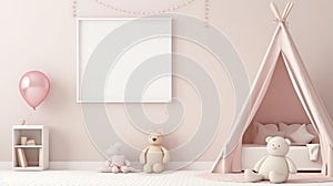 mock up poster frame in baby girl room, scandinavian style interior background. generative ai