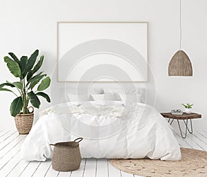 Mock-up poster frame in bedroom, Scandinavian style