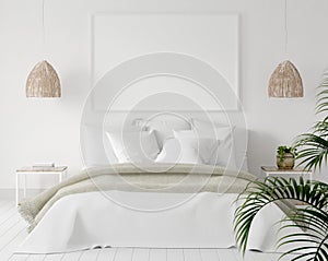 Mock-up poster frame in bedroom, Scandinavian style