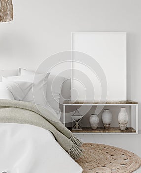 Mock-up poster frame in bedroom, Scandinavian style