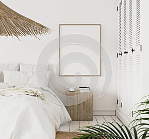 Mock-up poster frame in bedroom, Scandinavian style photo