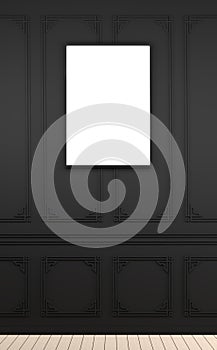 Mock-up poster frame on Black Classic Wainscot for Interior Ideas, 3D Rendering