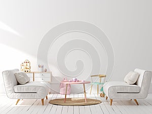 Mock up poster frame in children bedroom interior background, Scandinavian style