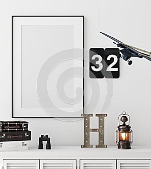 Mock up poster frame in children bedroom interior background, Scandinavian style