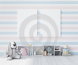 Mock up poster frame in children playroom, Scandinavian interior style