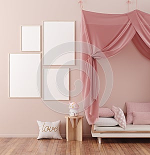 Mock up poster frame in children room interior background