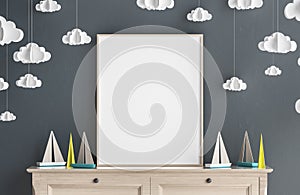 Mock up poster frame in children room, Scandinavian style interior background