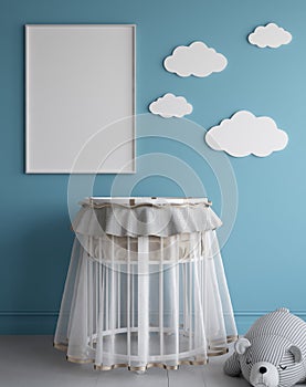 Mock up poster frame in children room, Scandinavian style interior background
