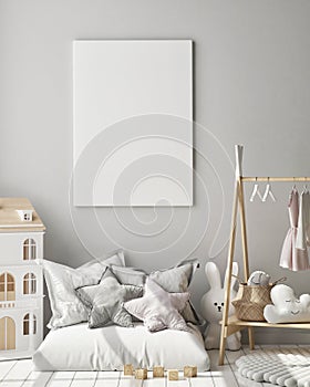 Zesměšňovat nahoru plakát rám v dětské ložnice skandinávský styl  trojrozměrná grafika vykreslená počítačem 