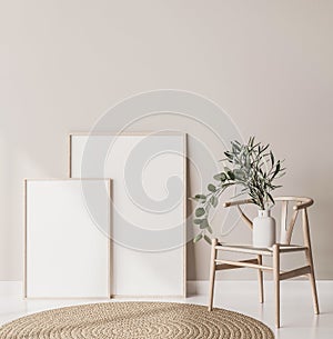 Mock up poster frame close up in Scandinavian style home interior